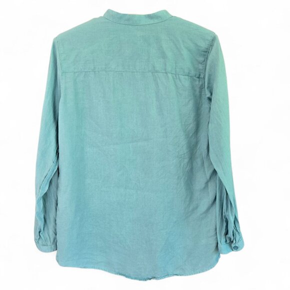L.L.Bean Womens Medium Turquoise Linen Button-Down Long Sleeve Shirt Pintuck - Picture 2 of 9